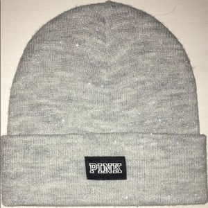 PINK light gray/sparkle beanie.